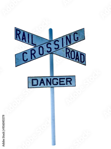 Railroad Crossing danger sign, isolated 