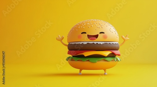 A Whimsical Carton Burger Character Radiating Joy and Happiness photo