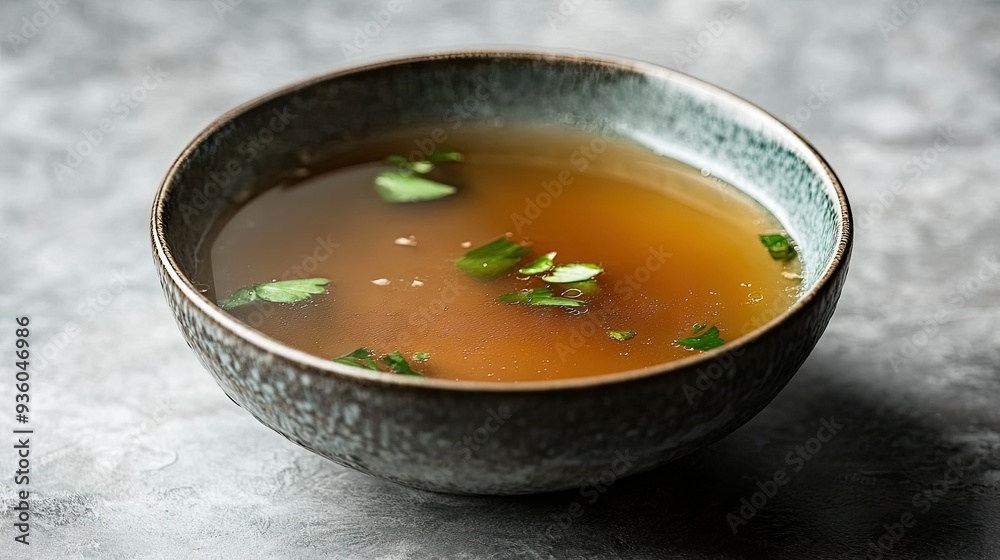 Shark fin soup served in an elegant bowl, the rich broth contrasting beautifully against the grey backdrop. -