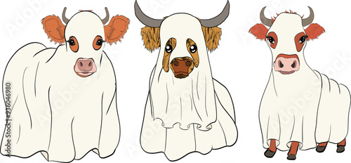 Halloween Ghost Cow. Highland cow. Art & Illustration
