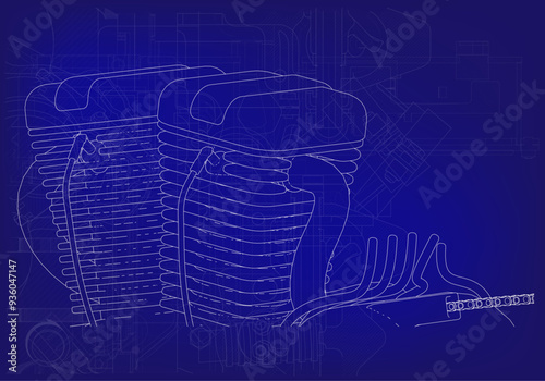 Motorcycle engine on white background.