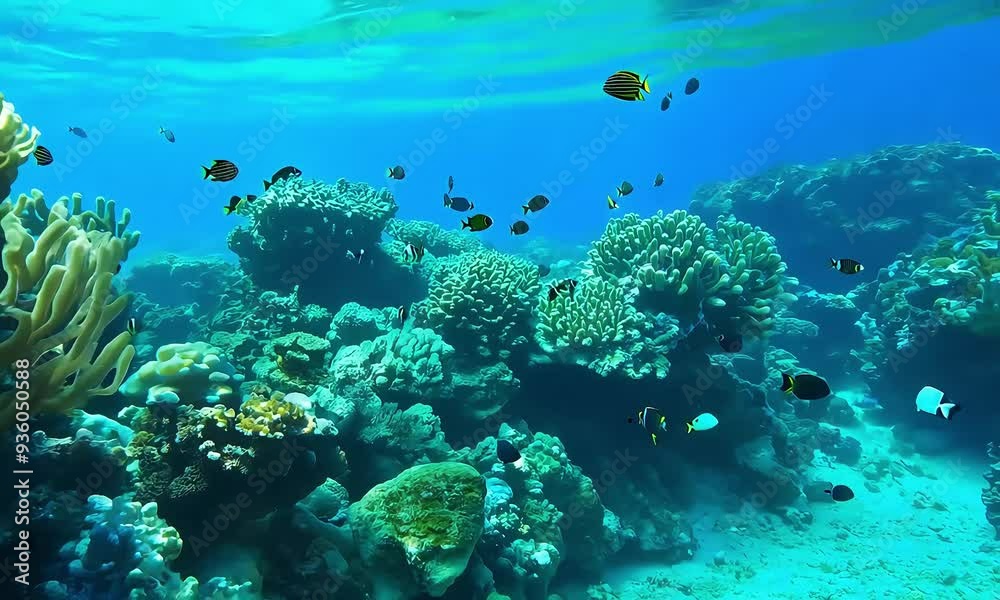 Underwater scene showcasing vibrant coral reefs and marine life in clear blue water. Underwater scene showcasing vibrant coral reefs and marine life in clear blue water.