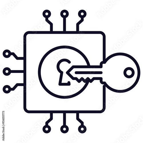 Key Lock Chip Icon Design. Represents Security, Chip, Key, Data Access. Vector icon.