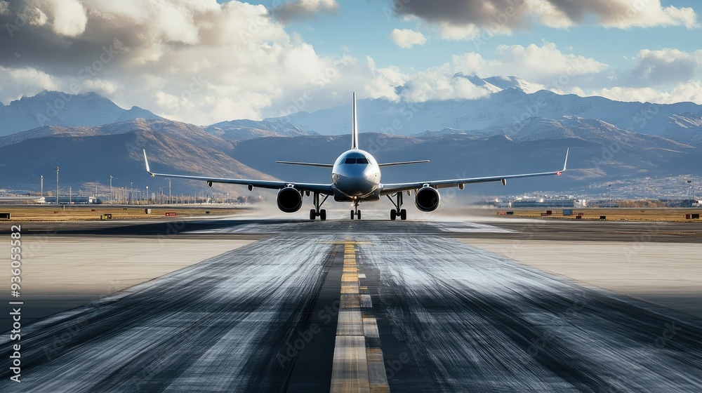 traveling scene of passenger plane on airport runway traveling scene of passenger plane on airport runway