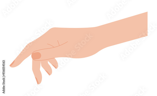 Finger pointing. Female hand, gesture, direction indicator. Isolated vector stock illustration.
