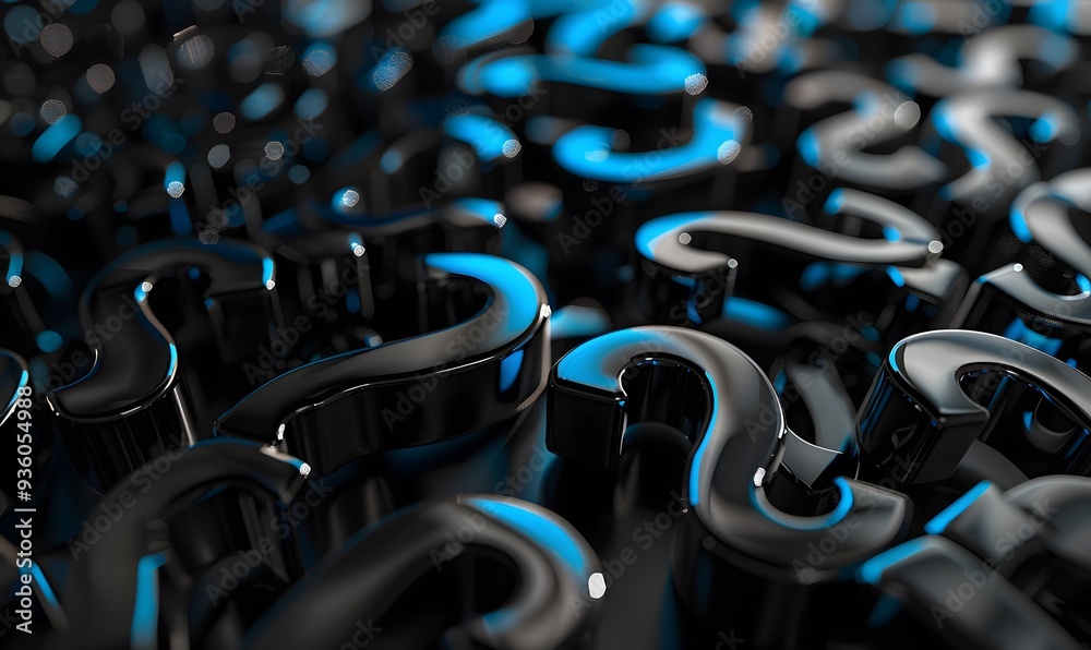 Obraz premium Black and blue question marks background. 3D Rendering. 