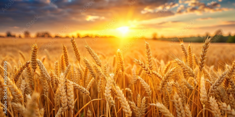Field of ripened wheat glowing in golden sunset light Field of ripened wheat glowing in golden sunset light