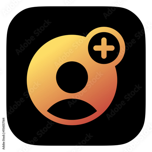 Vector follow, add user icon. Black, white background. Perfect for app and web interfaces, infographics, presentations, marketing, etc.