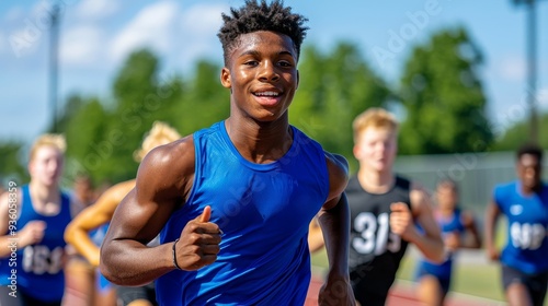 High school track and field team practicing for an upcoming meet.