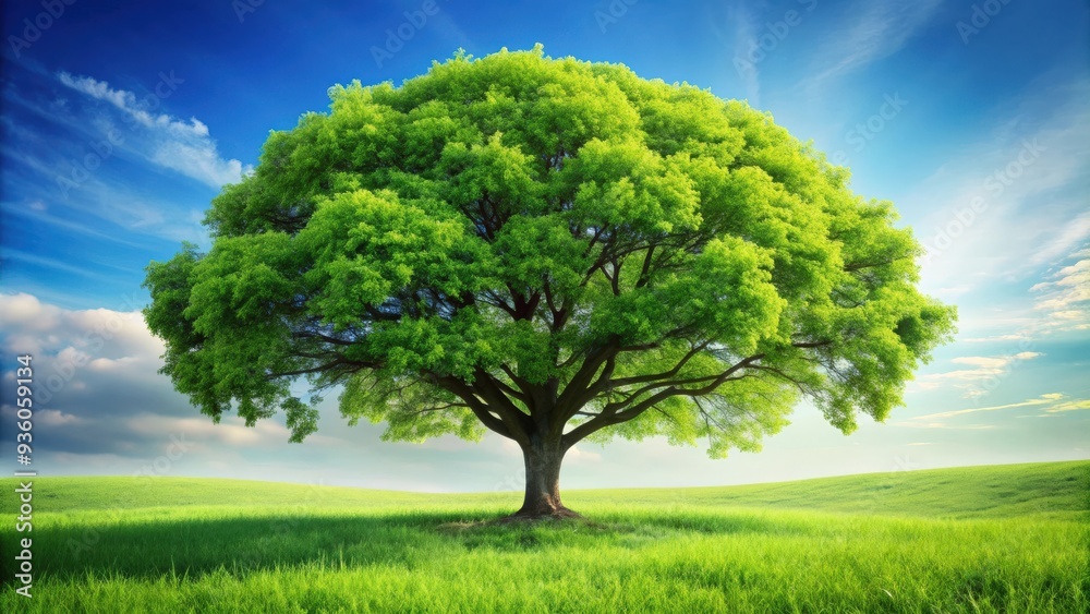 Lush tree growing in a serene natural setting Lush tree growing in a serene natural setting