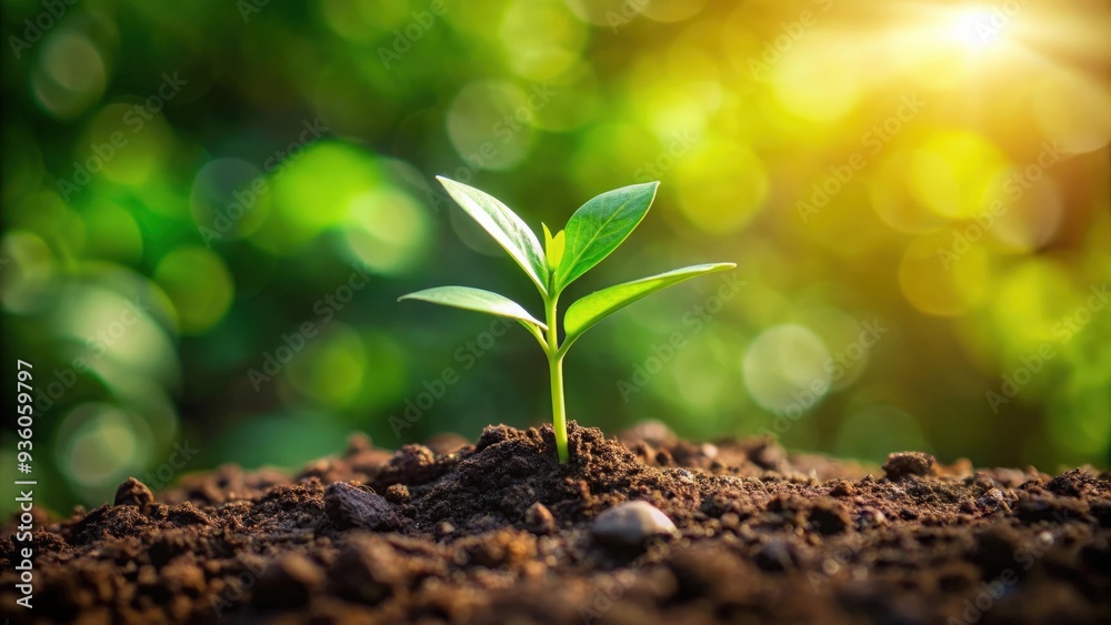 Close-up of a green plant growing in the soil Close-up of a green plant growing in the soil