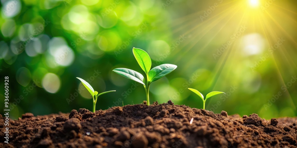 Obraz na plátně Fresh green plants seedling growing in soil, symbolizing new beginnings and grow