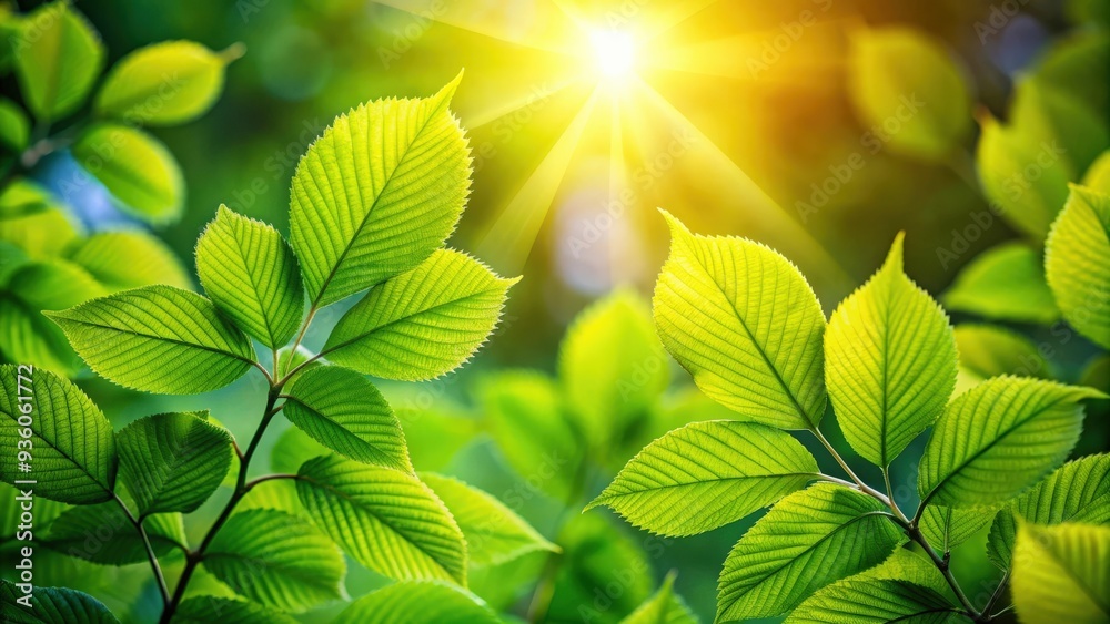 Vibrant green leaves basking in the warm sunlight Vibrant green leaves basking in the warm sunlight