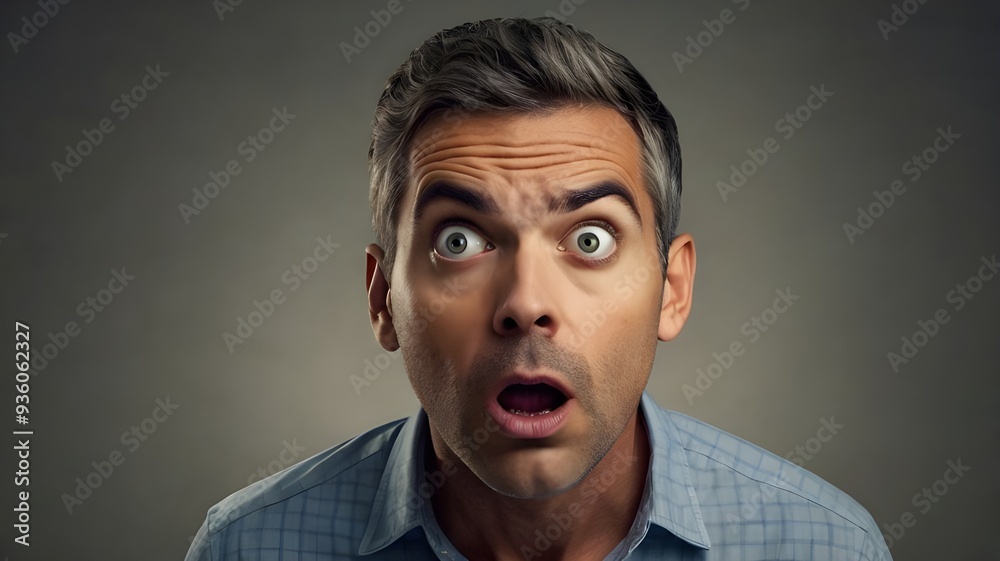 An angry bearded man shouting in surprise with an open mouth and a funny expression in a studio setting An angry bearded man shouting in surprise with an open mouth and a funny expression in a studio setting