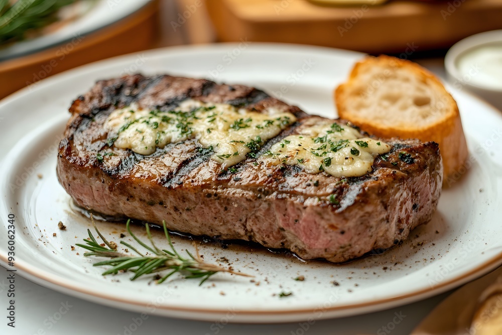 delicious stake with white cheese on the plate