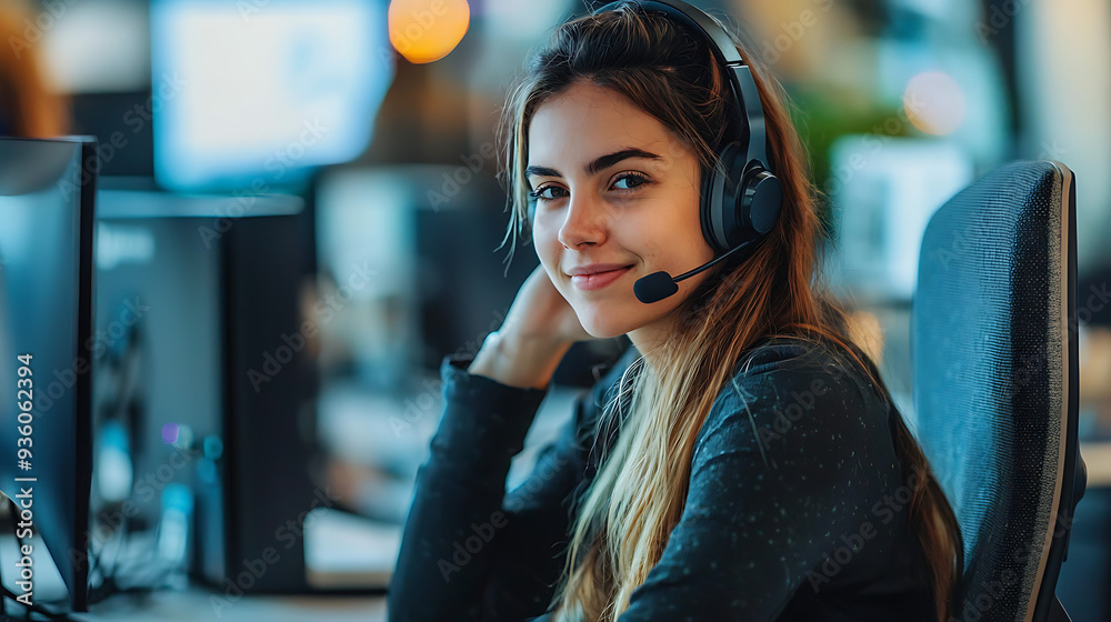 Friendly Female Tech Support Specialist at Work Friendly Female Tech Support Specialist at Work
