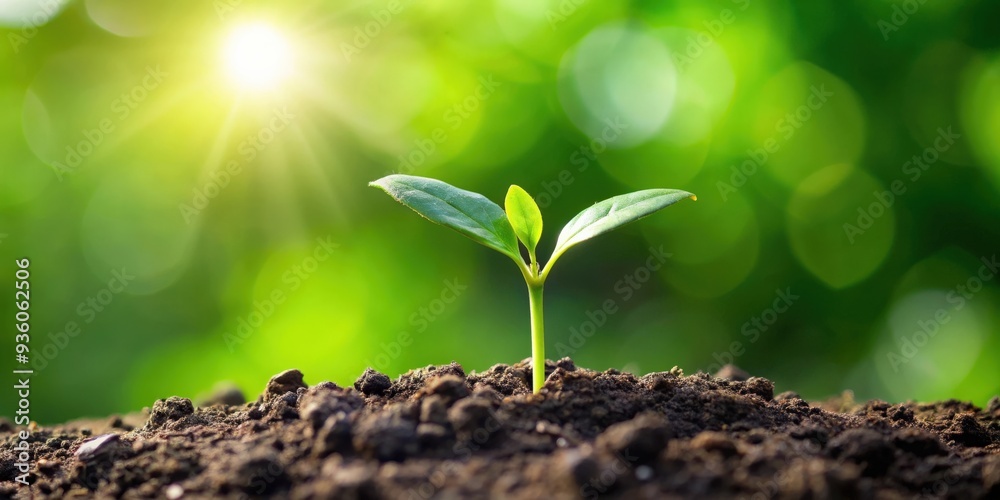 Fototapeta premium Fresh green sprout growing in soil, symbolizing new beginnings and growth