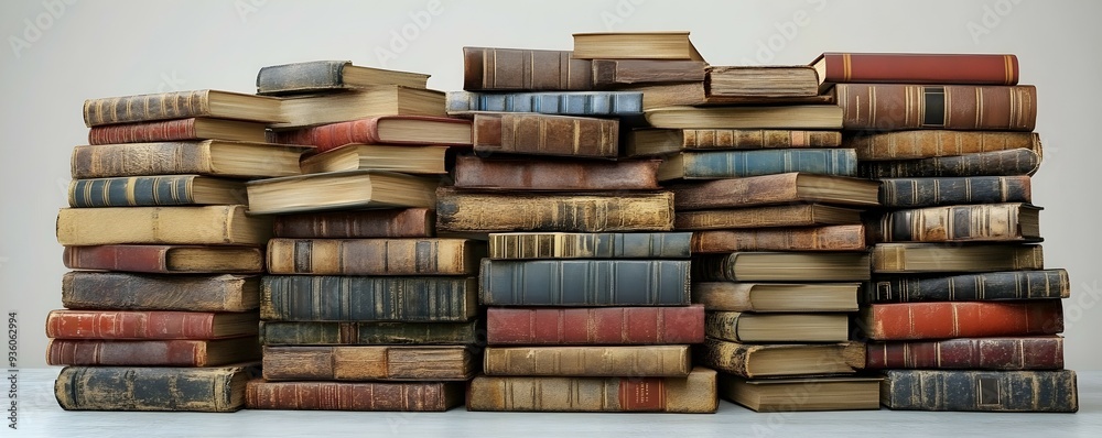 Stack of Books - Abstract Imagery Featuring Textured Book Stacks on a White Background for Creative Projects and Educational Themes Stack of Books - Abstract Imagery Featuring Textured Book Stacks on a White Background for Creative Projects and Educational Themes