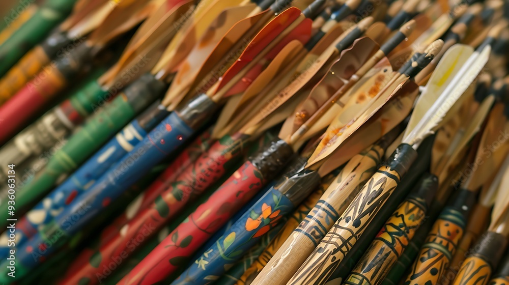 Bunch colourful of bow arrows for archery Bunch colourful of bow arrows for archery