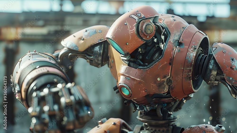 Fototapeta premium Robot Wrestler Grappling Opponent: A powerful robot wrestler in the midst of grappling its opponent. 