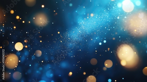 Wallpaper Mural Blurry blue and gold glitter background with soft bokeh, leaving space for text in the center. Suitable for elegant and festive themes. Torontodigital.ca