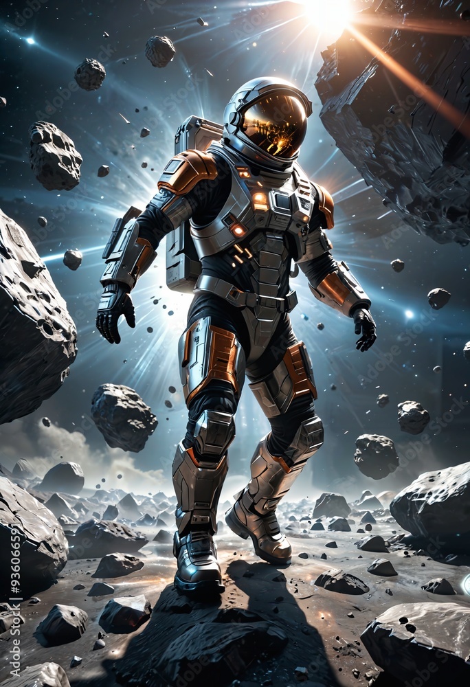 Fototapeta premium astronaut of the future in outer space, dangerous space environment, lonely