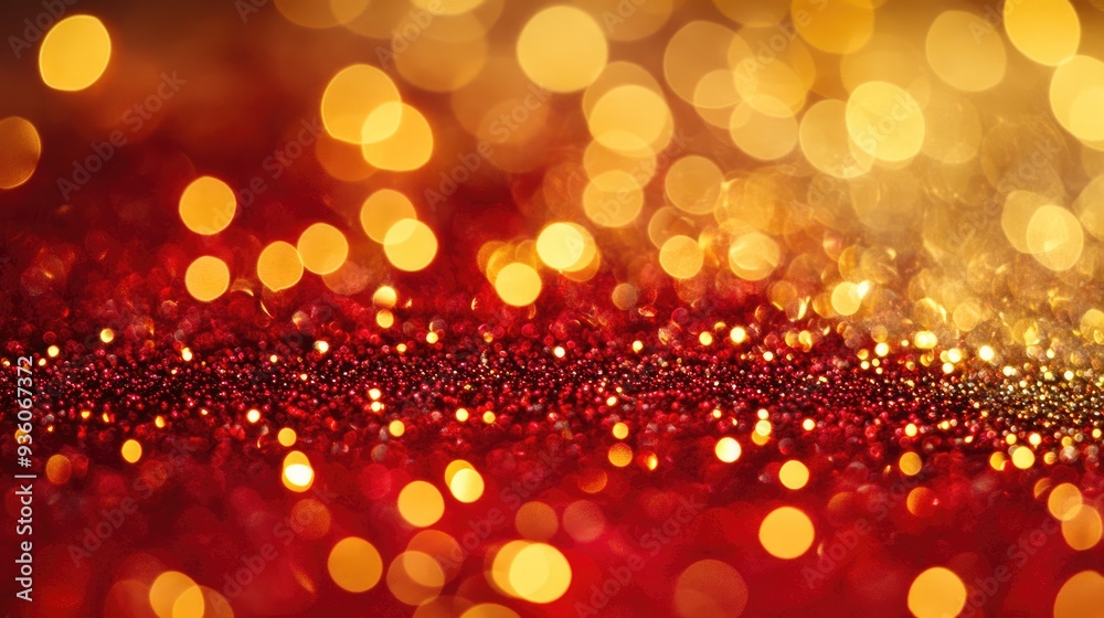 Blurry gold and red glitter background with festive sparkles, offering a clear space in the center for text. Perfect for holiday or celebratory themes. Blurry gold and red glitter background with festive sparkles, offering a clear space in the center for text. Perfect for holiday or celebratory themes.