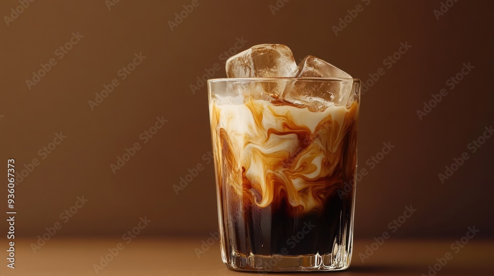 Iced coffee with cream and ice cubes in a glass. Iced coffee with cream and ice cubes in a glass.