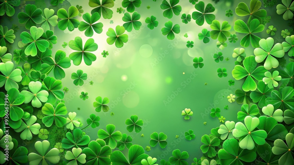 St. Patrick's Day with rotating clover leaves on a green background St. Patrick's Day with rotating clover leaves on a green background