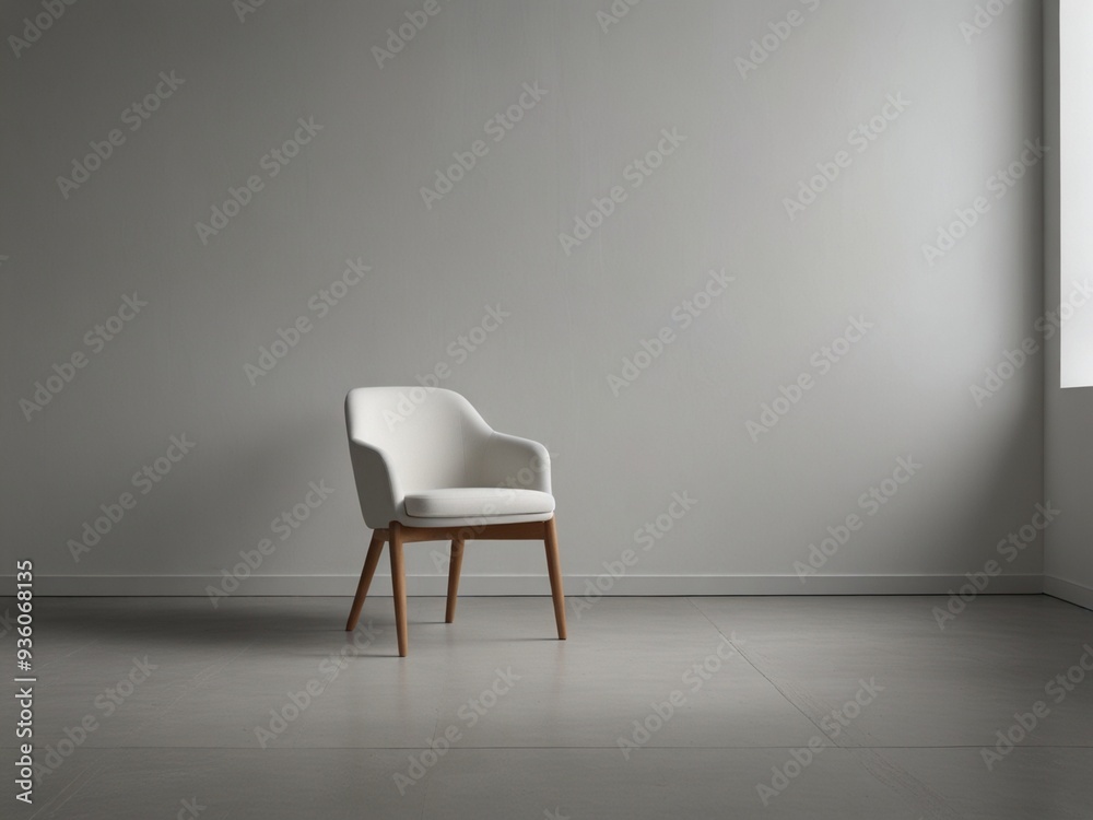 Fototapeta premium Minimalist White Chair in Empty Room