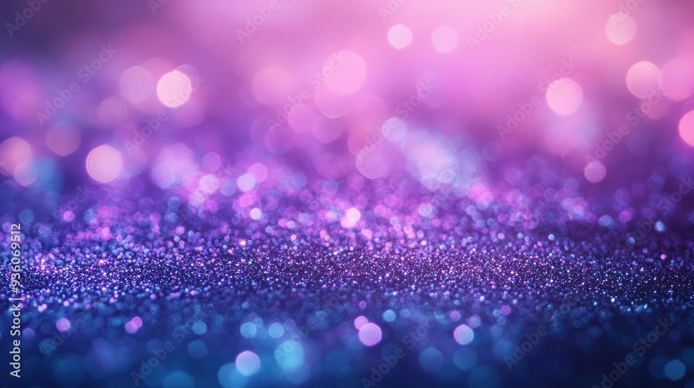 Blurry purple and blue glitter background with a soft glow, leaving space in the middle for text. Perfect for creative and magical themes.