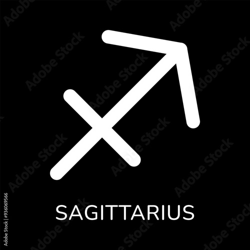 Sagittarius zodiac sign icon. White line icon isolated on black background. Tattoo sagittarius zodiac symbol. Astrological, zodiacal horoscope. Vector illustration.