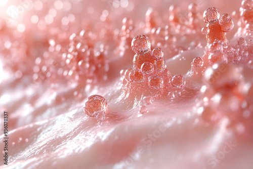 Illustration of skin cells with a focus on the collagen matrix and embedded vitamins, demonstrating the interaction and density of these elements, realistic, high detail, 8k photo