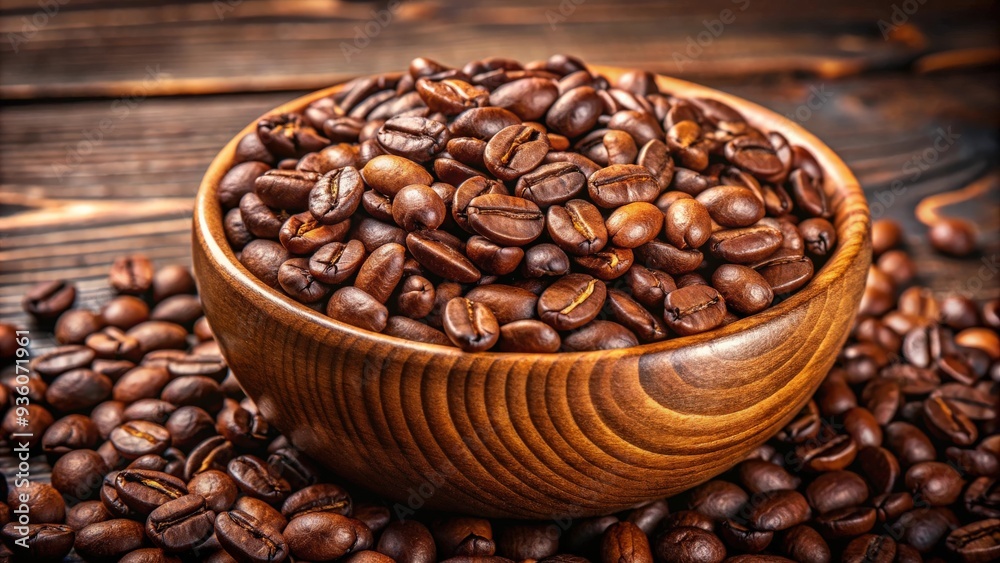 Close up of a bowl filled with aromatic arabica coffee beans Close up of a bowl filled with aromatic arabica coffee beans