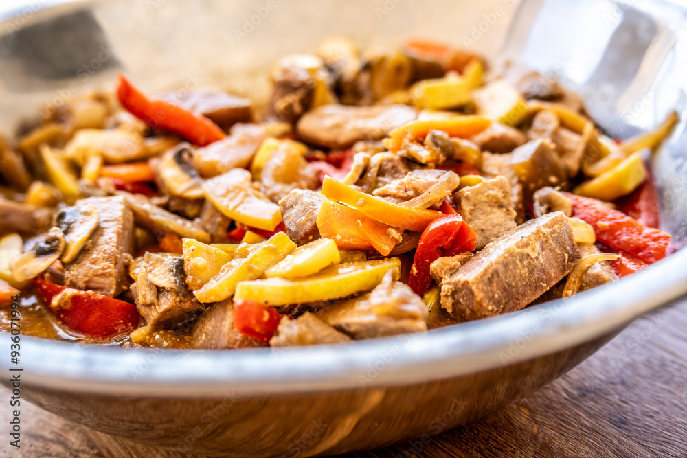Tuna wok with vegetables, Mallorca, Balearic Islands, Spain Tuna wok with vegetables, Mallorca, Balearic Islands, Spain