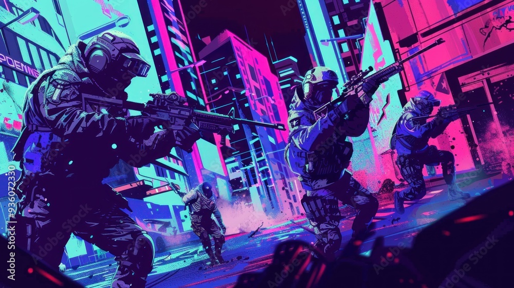 Cyberpunk Soldiers in Neon City