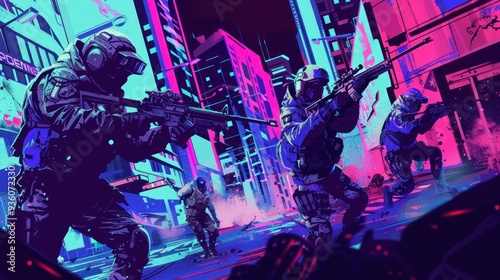 Cyberpunk Soldiers in Neon City