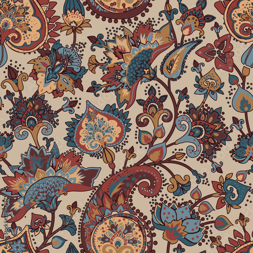 Paisley Garden. Vntage Seamless pattern in oriental style with decorative elements in paisley style.