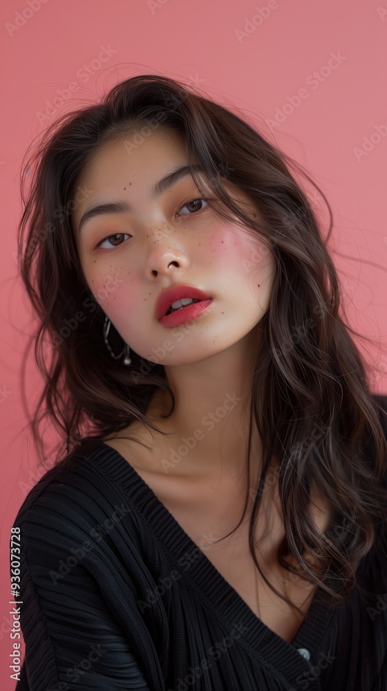 Catchy beauty portrait of a young Asian woman shot against a pink background Catchy beauty portrait of a young Asian woman shot against a pink background