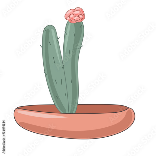 Doodle Flower and Pot Cartoon Icon. Abstract Bright Domestic Floral Plant in Vase Decorative Element Symbol Silhouette.