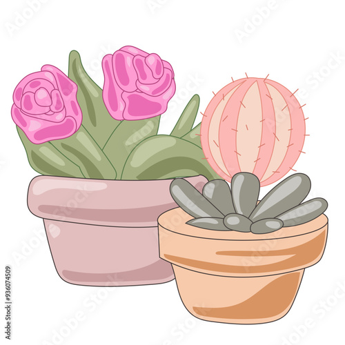 Doodle Flower and Pot Cartoon Icon. Abstract Bright Domestic Floral Plant in Vase Decorative Element Symbol Silhouette.