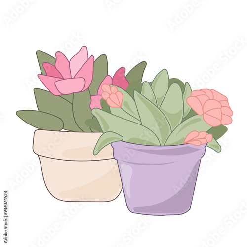 Doodle Flower and Pot Cartoon Icon. Abstract Bright Domestic Floral Plant in Vase Decorative Element Symbol Silhouette.