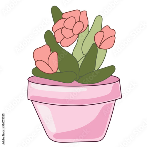Doodle Flower and Pot Cartoon Icon. Abstract Bright Domestic Floral Plant in Vase Decorative Element Symbol Silhouette.