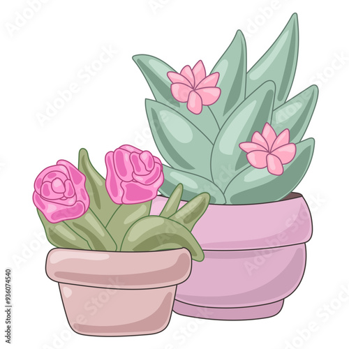 Doodle Flower and Pot Cartoon Icon. Abstract Bright Domestic Floral Plant in Vase Decorative Element Symbol Silhouette.