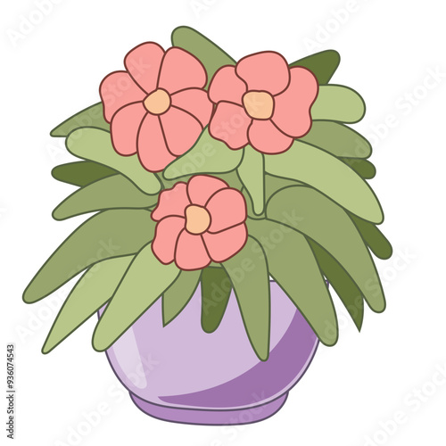 Doodle Flower and Pot Cartoon Icon. Abstract Bright Domestic Floral Plant in Vase Decorative Element Symbol Silhouette.