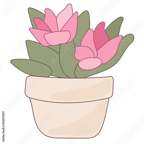 Doodle Flower and Pot Cartoon Icon. Abstract Bright Domestic Floral Plant in Vase Decorative Element Symbol Silhouette.