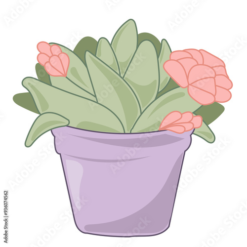 Doodle Flower and Pot Cartoon Icon. Abstract Bright Domestic Floral Plant in Vase Decorative Element Symbol Silhouette.