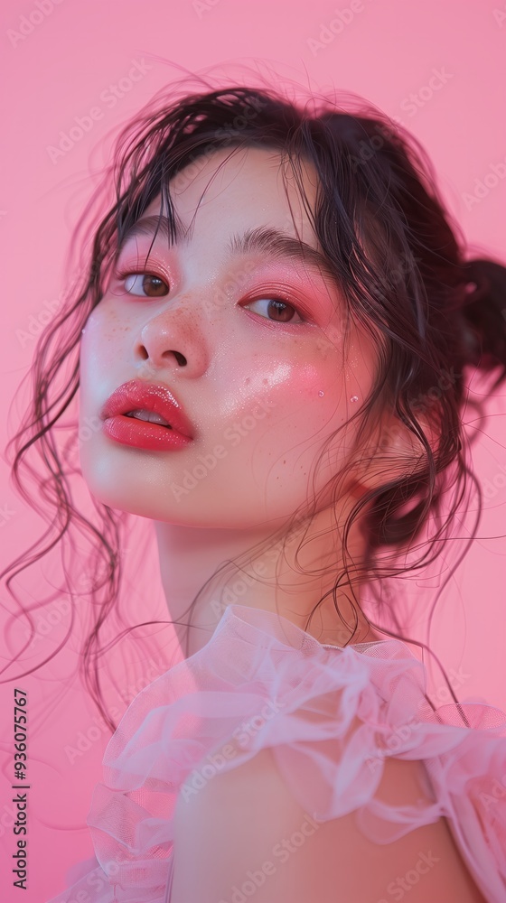 Catchy beauty portrait of a young Asian woman shot against a pink background Catchy beauty portrait of a young Asian woman shot against a pink background