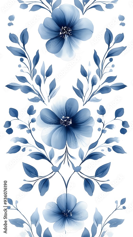 Obraz premium Floral, Flowers, Waves, Shapes, Clouds, Blue and White, Abstract Image, Texture, Pattern Background, Wallpaper, Smartphone Cover and Screen, Cell Phone, Computer, Laptop, 9:16 and 16:9 Format