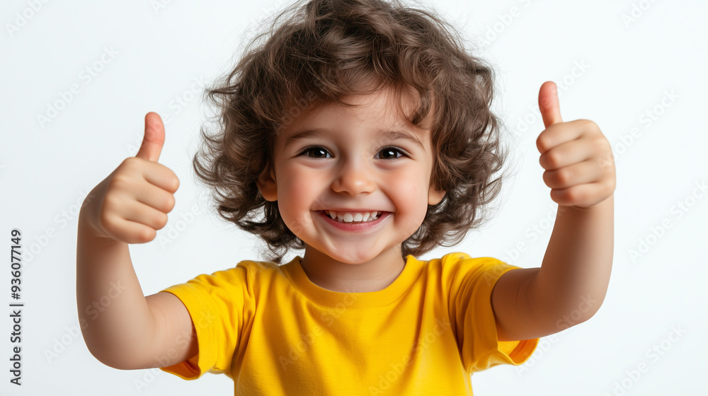 Happy child smiling and looking at the camera and showing thumbs up, close-up plans. AI generation Happy child smiling and looking at the camera and showing thumbs up, close-up plans. AI generation